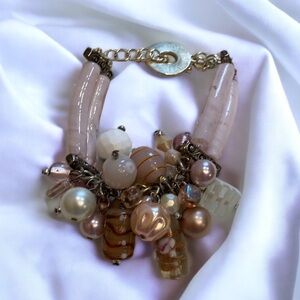 Vintage Abstract Pink White and Silver Bracelet